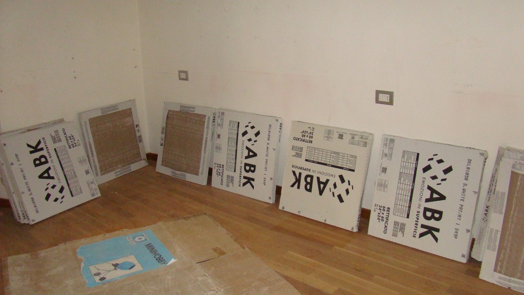 floor tiles in their boxes